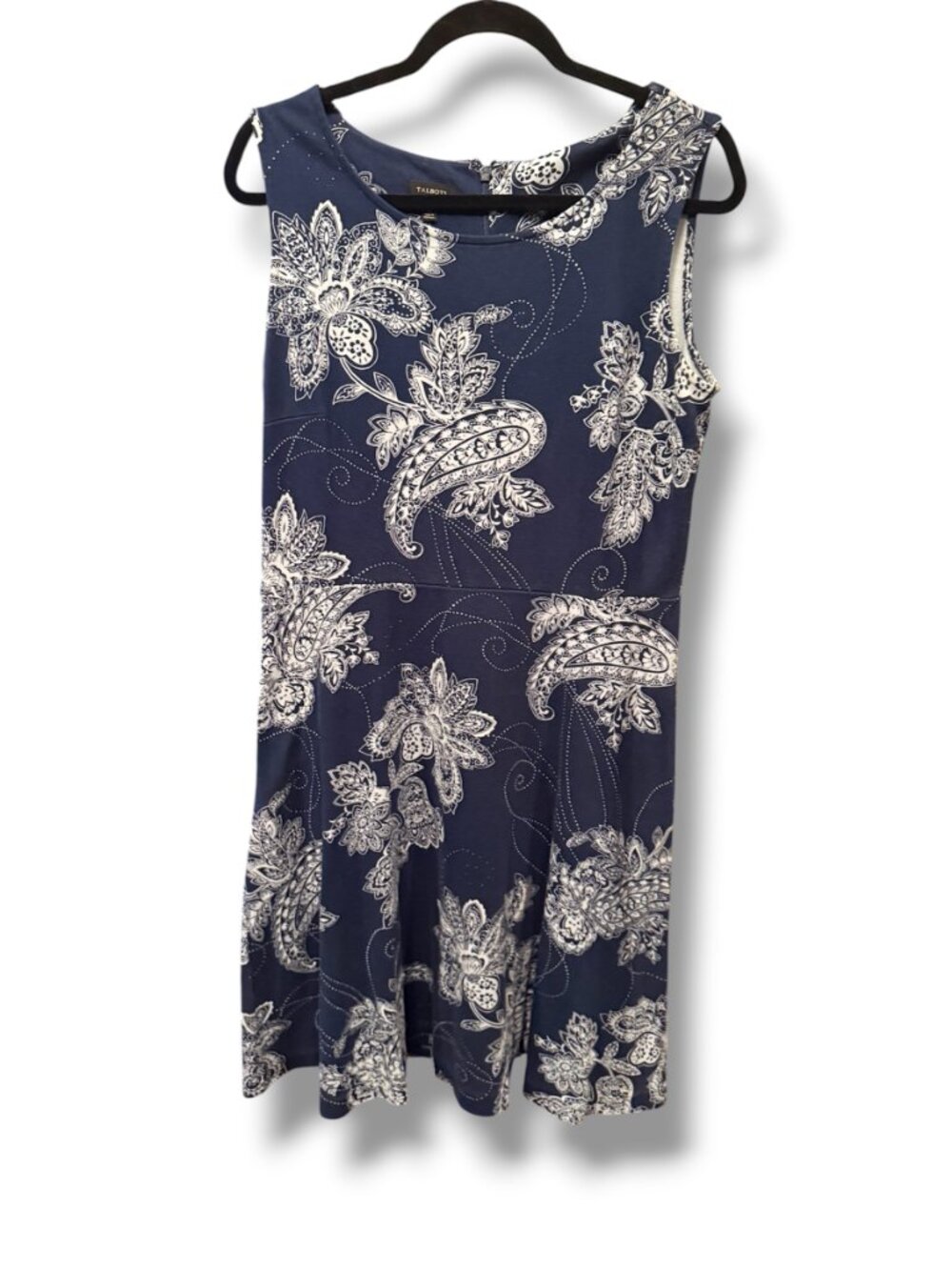 Talbots Edie Knit Fit & Flare Dress, Blue and White Paisley Size Medium - Picture 1 of 3